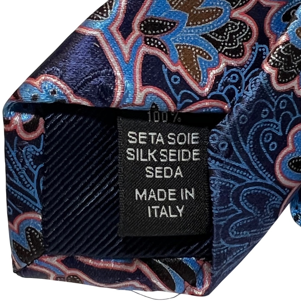 Ermenegildo Zegna Silk Tie Mens  Blue Brown Floral Paisley Made in Italy Luxury - Picture 7 of 9